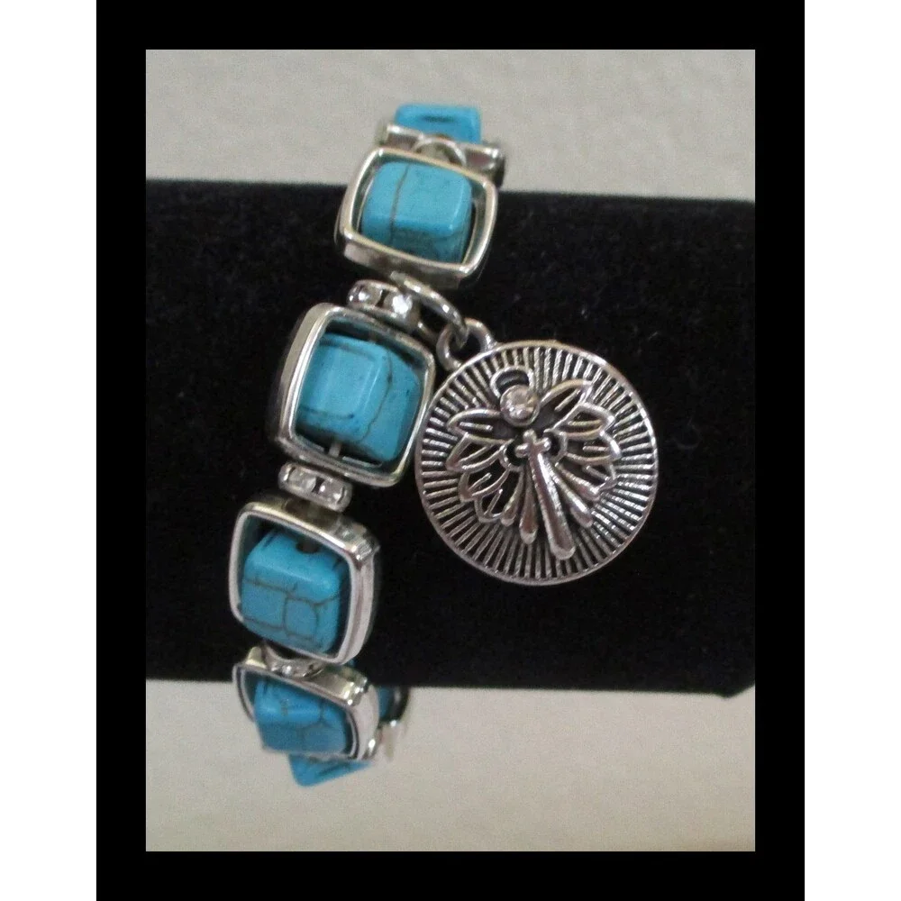 Western Style Stretch Bracelet With Angel Dangle & Rhinestone Accents BR-10